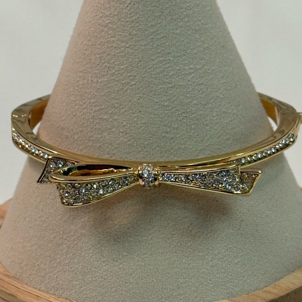 Kate Spade Clear Crystal & Gold Bow Hinge Bracelet